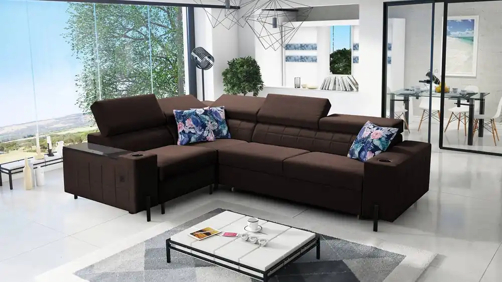 Ecksofa mit Schlaffunktion Belvi II braun links elegantes und ergonomisches Ecksofa für das Wohnzimmer praktischer Stauraum an der Seite Echt