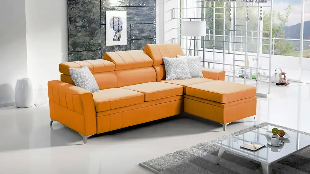 Ecksofa mit Schlaffunktion Rava gelb rechts Samt komfortables und funktionelles Ecksofa mit verstellbaren Kopfstützen Top-Seller