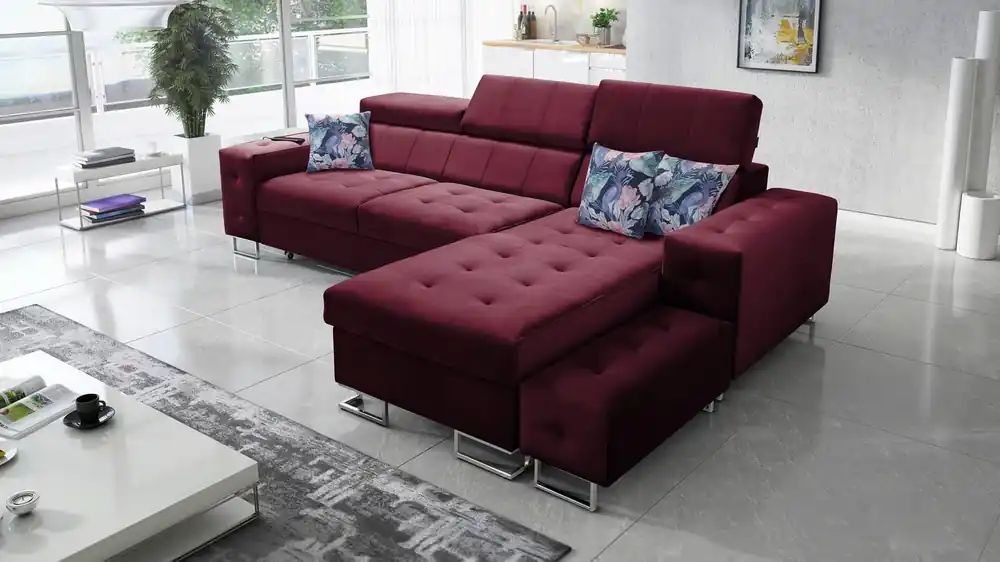Top-Preis Ecksofa mit Schlaffunktion Hampton kastanienbraun rechte Ecke stilvolle Steppung auf dem Sitz weicher Polsterstoff Ecksofa mit Verlängerung