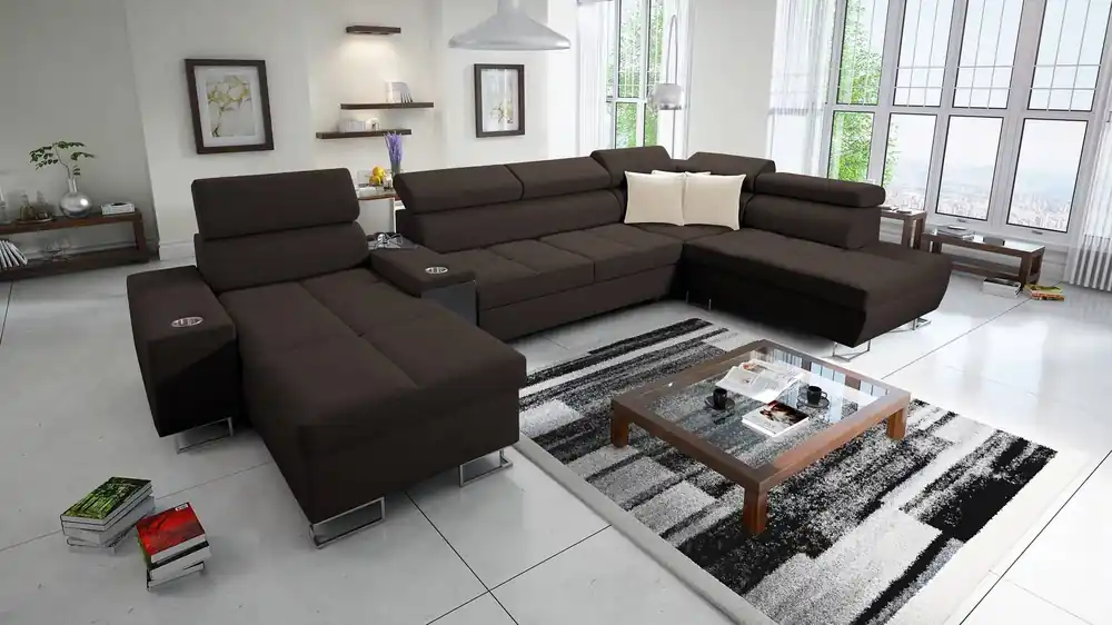 Markenware Ecksofa mit Schlaffunktion Dafni V braun links geflochten bequemes Ecksofa mit verstellbaren Kopfstützen