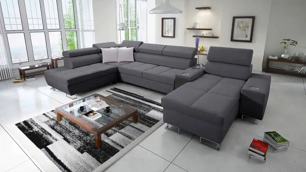 Ecksofa mit Schlaffunktion Dafni V graphit rechts geflochtenes komfortables Ecksofa mit verstellbaren Kopfstützen Neu Im Sortiment