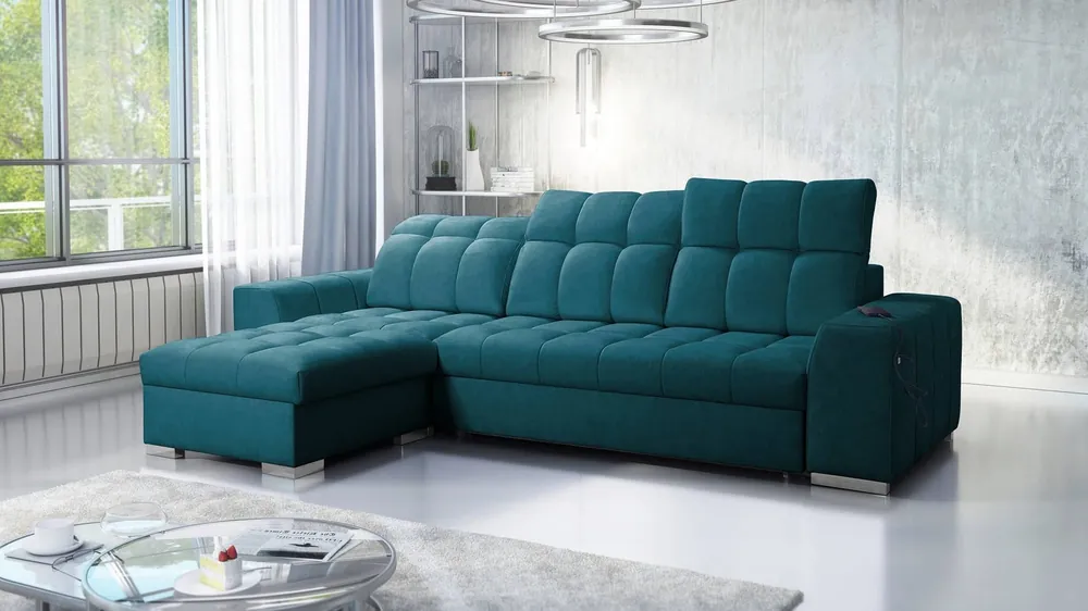 Direkt Vom Hersteller Ecksofa mit Schlaffunktion Luigi türkis links Ecksofa mit zwei Bettkästen Stoff mit interessanter Struktur