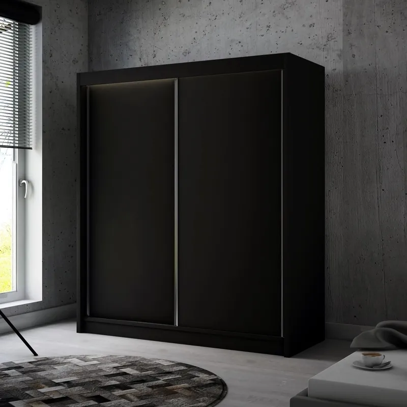Geprüft Schiebeschrank Kristo 200 cm schwarz ergonomischer und sehr funktioneller Schrank in moderner Form mit geometrischen Formen