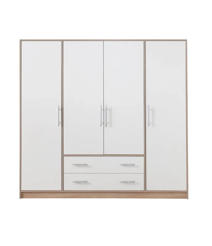 Kleiderschrank Caspe 200 cm hell sonoma Eiche / weiß modernes Design ABS-Finish und Aluminiumgriffe Jetzt Bestellen