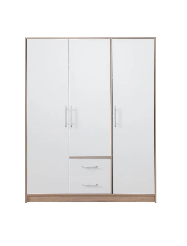 Highlight Kleiderschrank Caspe 150 cm hell sonoma Eiche / weiß modernes Design ABS-Finish und Aluminiumgriffe
