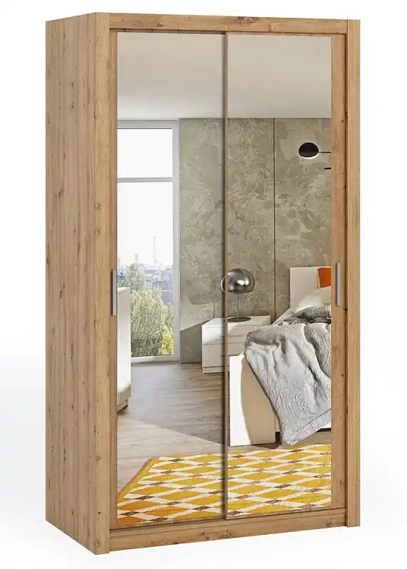 Sonderaktion Kleiderschrank mit Spiegel Rico 120 cm Eiche artisan Funktionsmöbel im klassischen Stil idealer Schrank für Schlafzimmer oder Ankleidezimmer