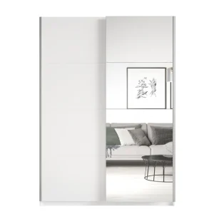 Beta Schiebeschrank 150 cm weiß geräumiger Kleiderschrank mit Spiegel ist perfekt für Räume jeder Größe Super-Preis