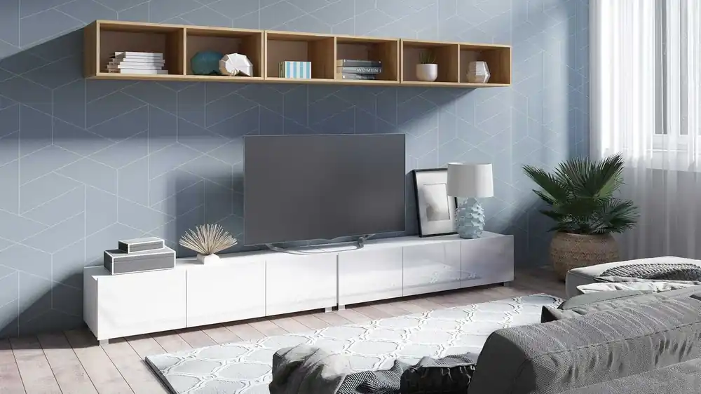 Begrenztes Angebot Möbel Apulia XXXIII weiß glänzend / goldene Eiche ein außergewöhnlich stilvolles Wandelement einfache Elemente, die in jedes Interieur passen