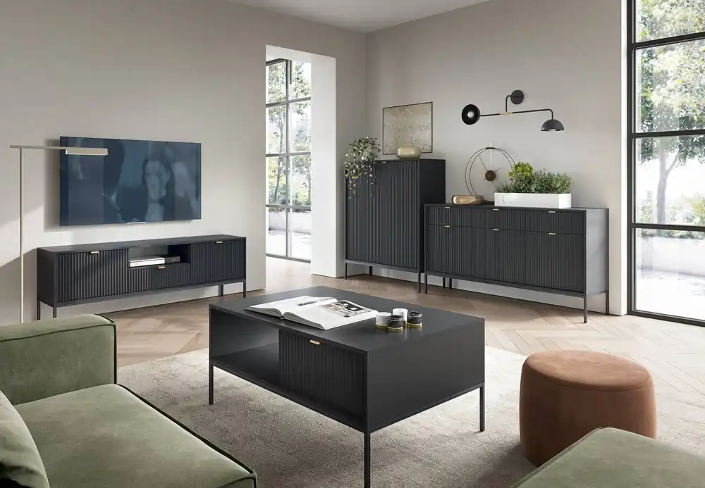Sofort Bestellen Möbel Set Lovro schwarz modernes Design Schrankwand für Wohnzimmer oder Sitzungssaal