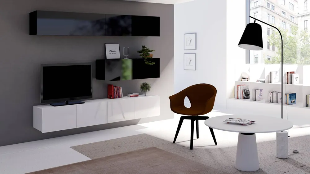 Möbel Apulia VIII weiß glänzend/schwarz glänzend extrem stilvolle Schrankwand einfache Elemente, die in jedes Interieur passen Finale Aktion