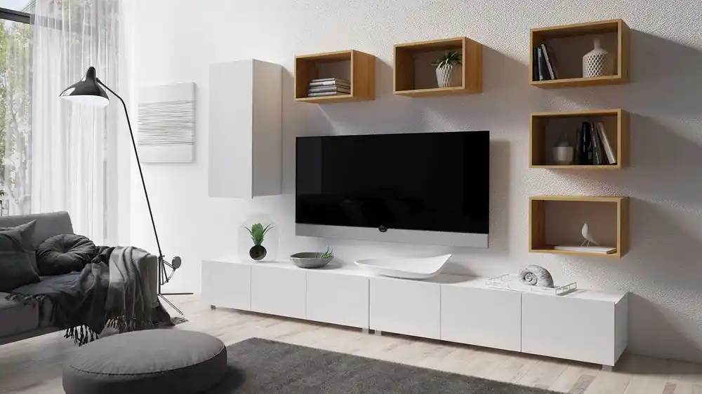 Möbel Apulia XXXVII weiß glänzend / goldene Eiche ein außergewöhnlich stilvolles Wandelement einfache Einheiten, die in jedes Interieur passen Echt