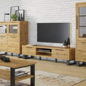 Meistverkauft Halle Eiche wotan Wohnzimmer Möbel Set stilvolles Design stabiles Metall Basis Kante Griffe Loft-Stil Möbel