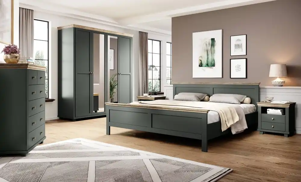 Evora Schlafzimmermöbel-Set Flaschengrün / Eiche lefkas ausdrucksstarke Farben Schlafzimmermöbel-Set im klassischen Stil Top-Preis