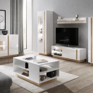 Letzte Chance Möbelset Adria weiß glänzend / Eiche grandson modernes Design fügt sich perfekt in jede Einrichtung ein