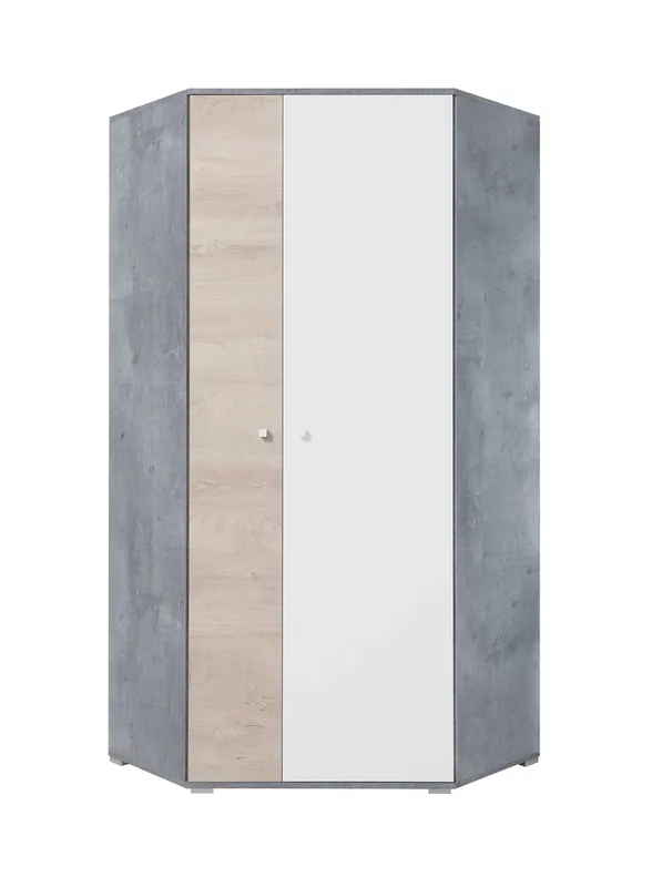 Beliebt Eckgarderobe Epsilon Beton / Weiß / Eiche ideal für das Jugendzimmer funktionell und geräumig Originalfarben
