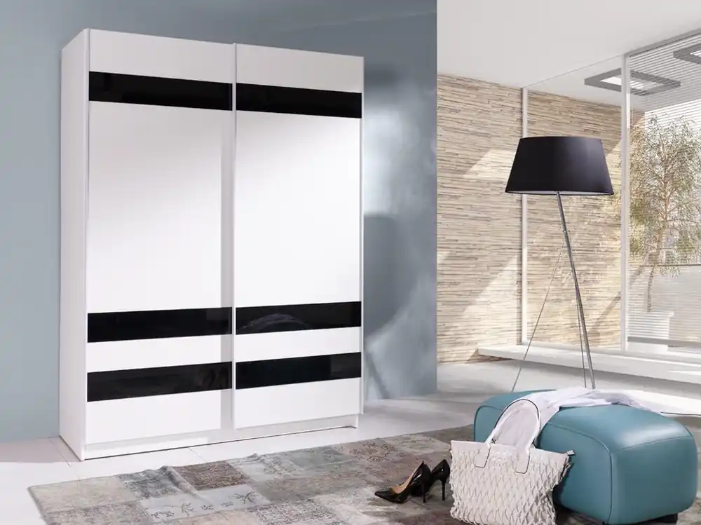 Schiebeschrank Batumi 8 150 cm weiß / weiß lacobel modernes Design und Aluminium-Türführungen Neu Im Sortiment