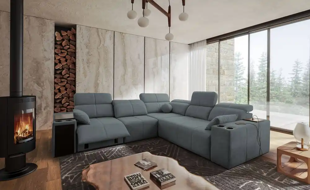 Preisknaller Ecksofa mit Schlaffunktion Tesalia III Lux grau links Komfort-Ecksofa mit ausziehbarem Fußteil Schiebefunktion der Rückenlehne