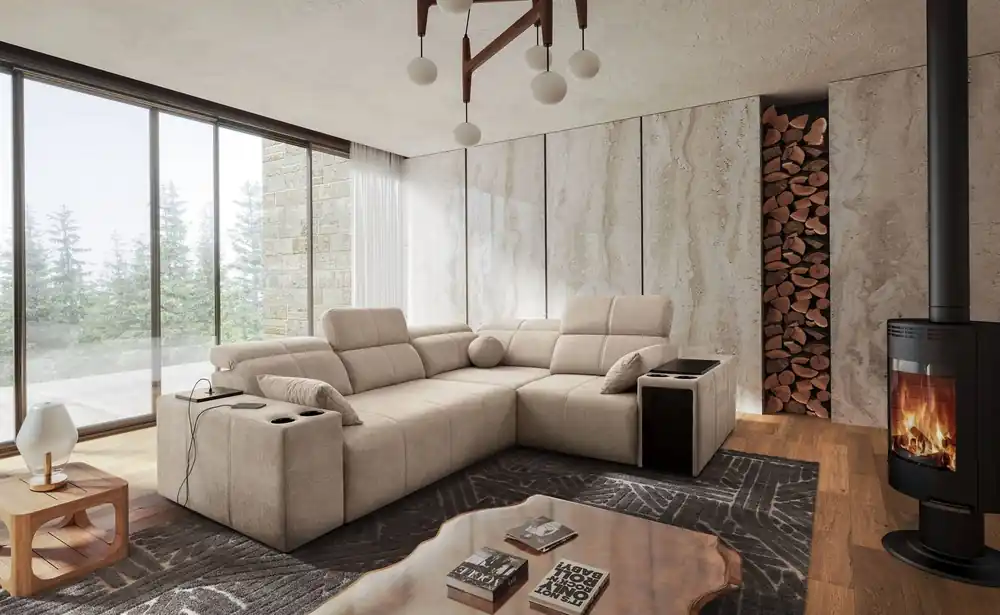 Beliebt Ecksofa mit Schlaffunktion Tesalia II beige rechte Seite bequemes Ecksofa für Wohnzimmer mit verschiebbarer Rückenlehne Bettzeug Container