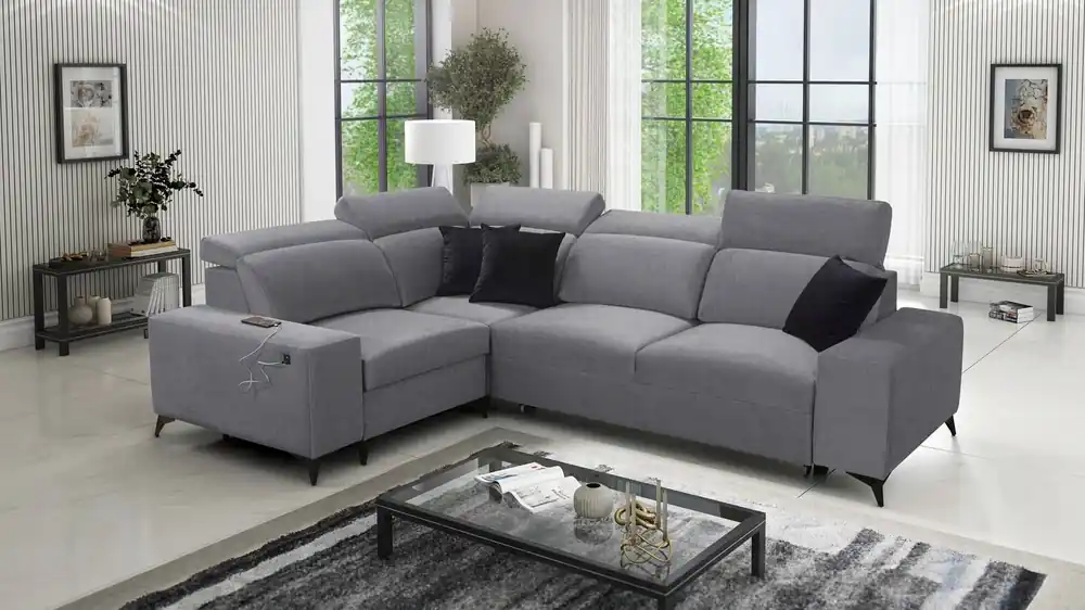 Bestpreis Ecksofa mit Schlaffunktion Kelly Sleek II grau links elegantes Ecksofa für das Wohnzimmer aus strapazierfähigem Webstoff