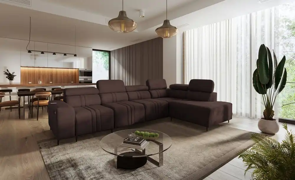 Ecksofa mit Schlaffunktion Castel XI braun rechtsseitig bequemes Ecksofa mit Bettzeugablage strapazierfähiger Stoff Knallerangebot