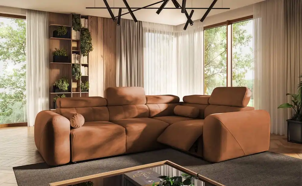Bestseller Ecksofa mit Schlaffunktion Cantare II Lux ziegelrot rechts Komfort-Ecksofa für Wohnzimmer mit hochklappbarem Fußteil weicher Stoff