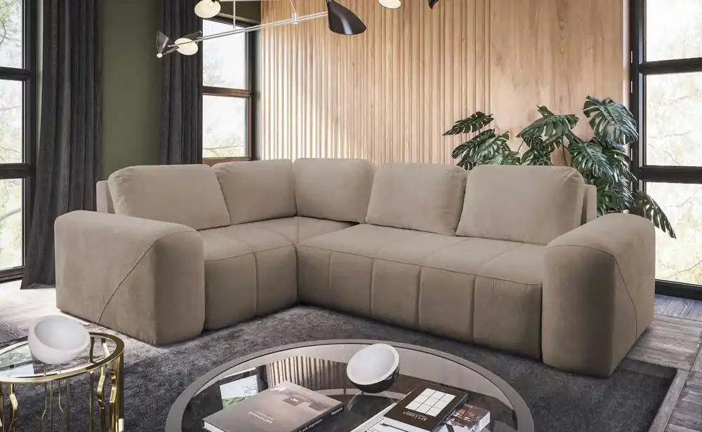 Ecksofa mit Schlaffunktion Bovec II dunkelbeige links komfortables Ecksofa mit stilvollem Charakter Bettzeug Container Neue Kollektion