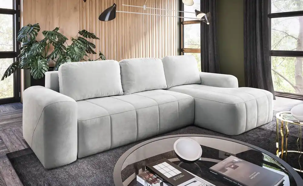Wochenendangebot Ecksofa mit Schlaffunktion Bovec ecru rechts stilvolles Ecksofa mit ergonomischer Form hydrophobem Stoff