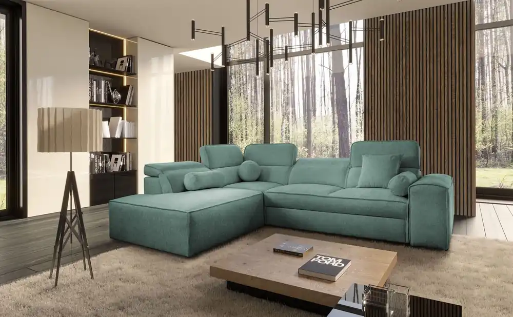 Meistverkauft Ecksofa mit Schlaffunktion Viano VII patina links trendiges und stilvolles Ecksofa mit verstellbaren Kopfstützen Zierkissen