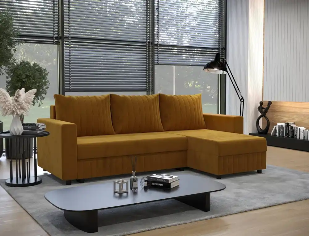 Garantierte Lieferung Ecksofa mit Schlaffunktion Pasco-Honig rechte Ecke Klassisches Ecksofa, das sich in jede Einrichtung einfügt Ziernähte