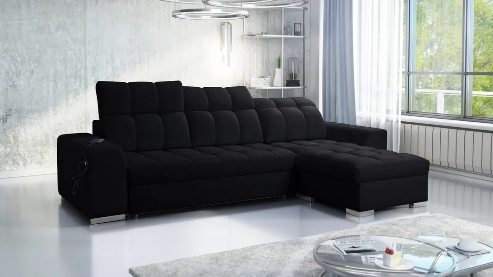 Ecksofa mit Schlaffunktion Luigi schwarz rechts Ecksofa mit zwei Bettkästen Stoff mit einer interessanten Struktur Sofort Bestellen