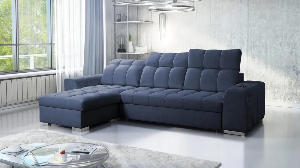 Ecksofa mit Schlaffunktion Luigi blau links Ecksofa mit zwei Bettkästen Stoff mit einer interessanten Struktur Top-Seller
