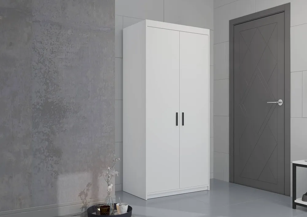 Highlight Kleiderschrank Rene 90 cm weiß modernes Design stilvolle Griffe in schwarz