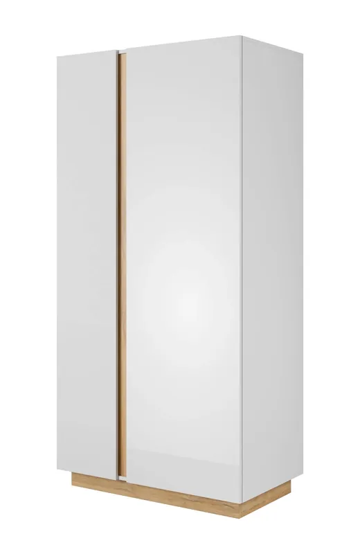 Zweitüriger Kleiderschrank Adria 97 cm glänzend weiß / Eiche Enkel moderner Kleiderschrank mit grifflosem Türöffnungssystem Sonderangebot