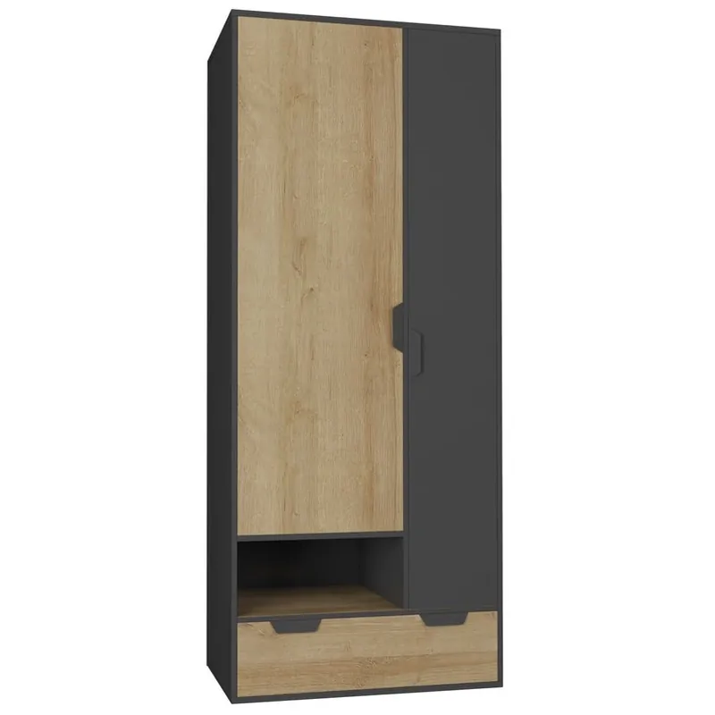 Kleiderschrank Nano 80 cm graphit / Eiche riviera ideal für das Jugendzimmer sehr brauchbar und hat einen modernen Look Finale Aktion