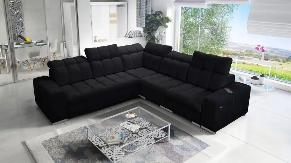 Ecksofa mit Schlaffunktion Luigi III schwarz rechts bequemes Ecksofa für das Wohnzimmer perfekt für die tägliche Entspannung Super-Preis