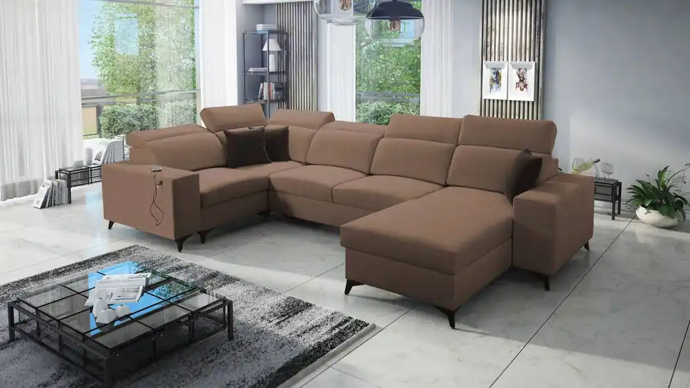 Ecksofa mit Schlaffunktion Kelly Sleek IV hellbraun rechte Ecke Schlafsofa mit Bettzeugkästen Webstoff Saisonangebot