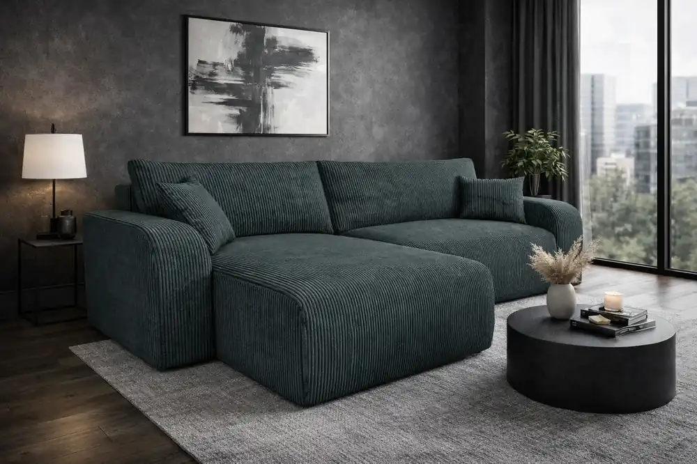 Ecksofa mit Schlaffunktion Fiesta XL grau universal Ecksofa mit Bettzeugstauraum stilvoller Cordstoff Expressversand