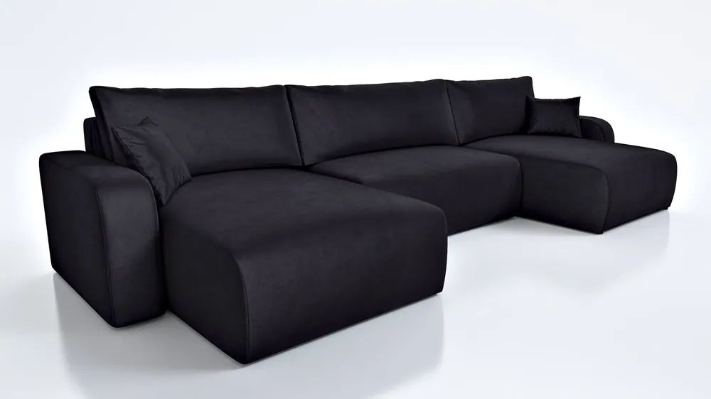 Ecksofa mit Schlaffunktion Fiesta U XL schwarz elegantes Ecksofa für Wohnzimmer mit Bettzeugablage Plüschstoff Preisknaller
