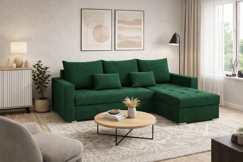 Ecksofa mit Schlaffunktion Fasti Bis Flasche grün universal Ecksofa mit einem Bettzeugcontainer Garantie für den höchsten Komfort Nur Heute