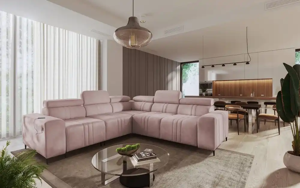 Ecksofa mit Schlaffunktion Castel III rosa links Ecksofa mit zwei Bettkästen verstellbare Kopfstützen Preis Gesenkt