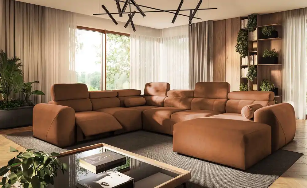 Ecksofa mit Schlaffunktion Cantare VIII Lux ziegelrot rechts Designer Ecksofa mit elektrischer Fußstütze Rabatt