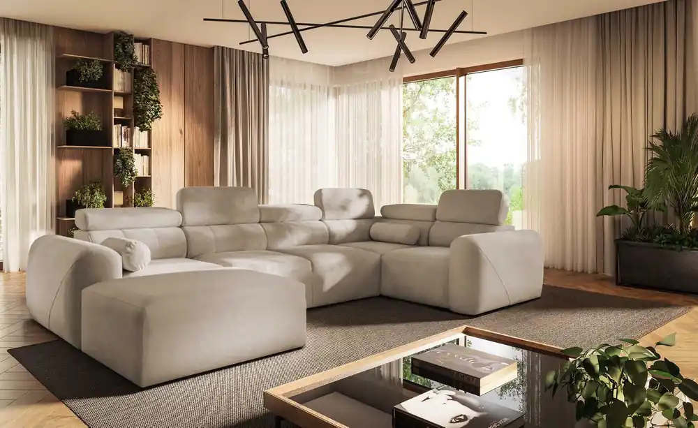 Preiswert Ecksofa mit Schlaffunktion Cantare IV beige links Sorgfältig verarbeitetes Ecksofa für das Wohnzimmer bietet Komfort und Bequemlichkeit