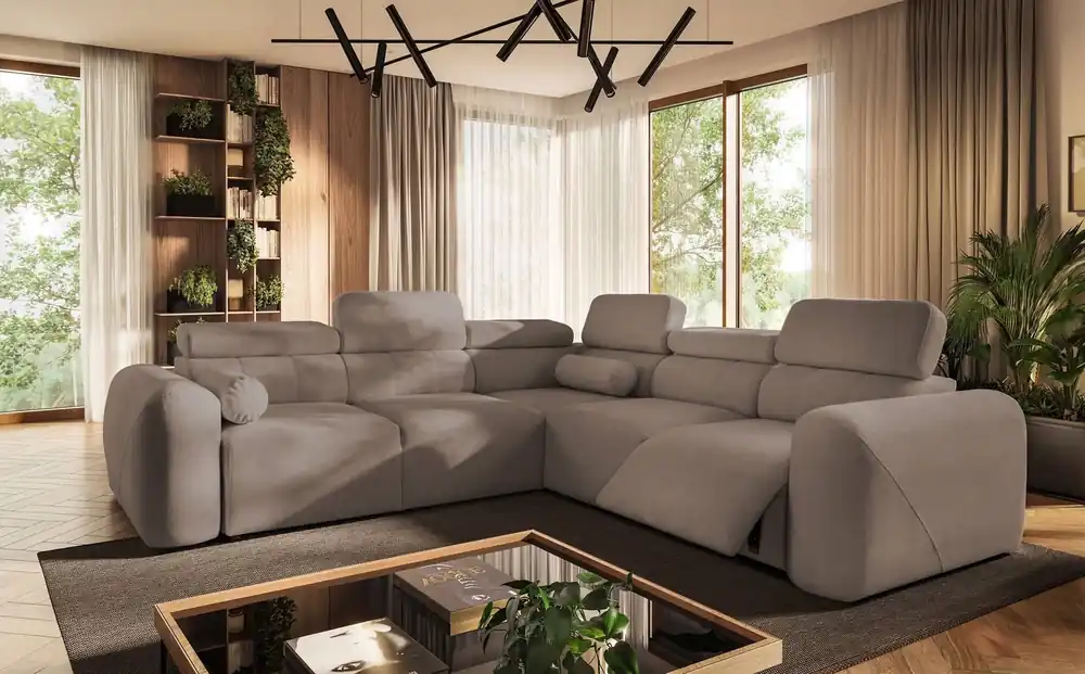 Ecksofa mit Schlaffunktion Cantare III Lux dunkelbeige rechte Seite stilvolles und bequemes Ecksofa für das Wohnzimmer mit hochklappbarem Fußteil Bestpreis