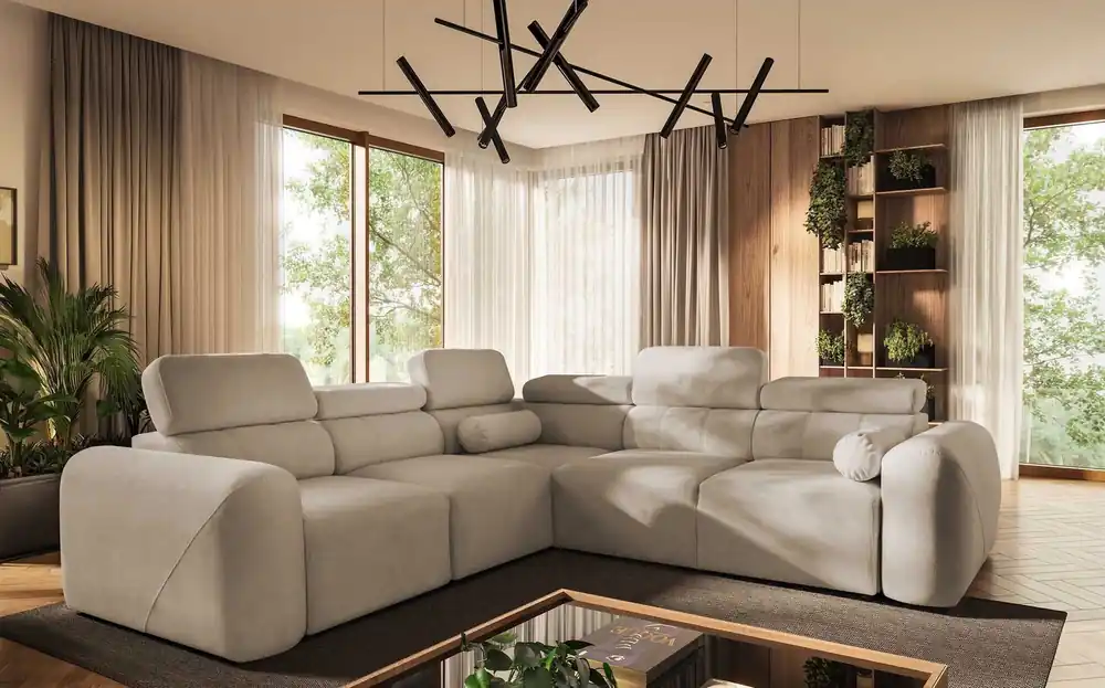 Ecksofa mit Schlaffunktion Cantare III beige links komfortables und stilvolles Ecksofa für das Wohnzimmer zwei Container für Bettzeug Sale