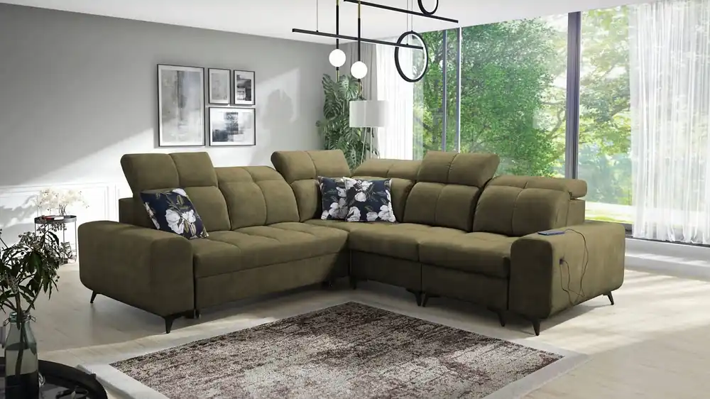 Ecksofa mit Schlaffunktion Buffalo III olive rechts komfortables Ecksofa mit ästhetischer Verarbeitung mit Bettzeugcontainern Preiswert