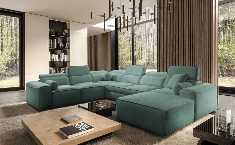 Ecksofa mit Schlaffunktion Viano VIII patina rechts modernes Ecksofa mit interessantem Design Container für Bettzeug Geprüft