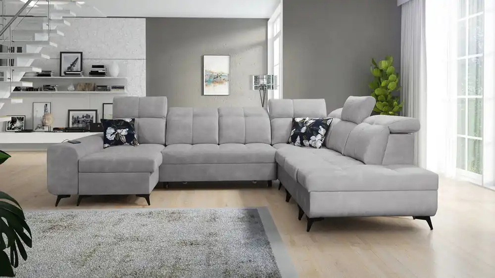 Angebot Ecksofa mit Schlaffunktion Buffalo X grau Esche links funktionelles und bequemes Ecksofa für ein Zimmer mit Bettzeugcontainern
