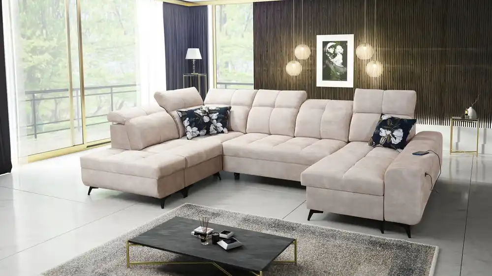 Heißes Angebot Ecksofa mit Schlaffunktion Buffalo VI beige rechte Seite funktionelles und stilvolles Ecksofa mit drei Bettkästen