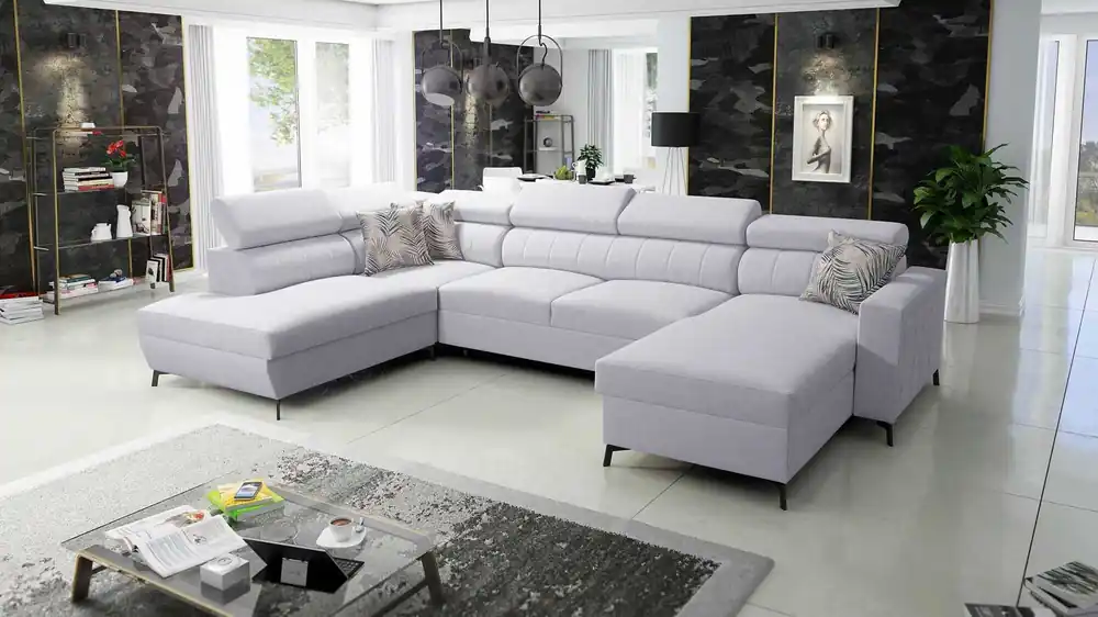 Ecksofa mit Schlaffunktion Savona VI grau Esche rechts elegantes und bequemes Ecksofa für Wohnzimmer mit zwei Bettkästen Kracherpreis