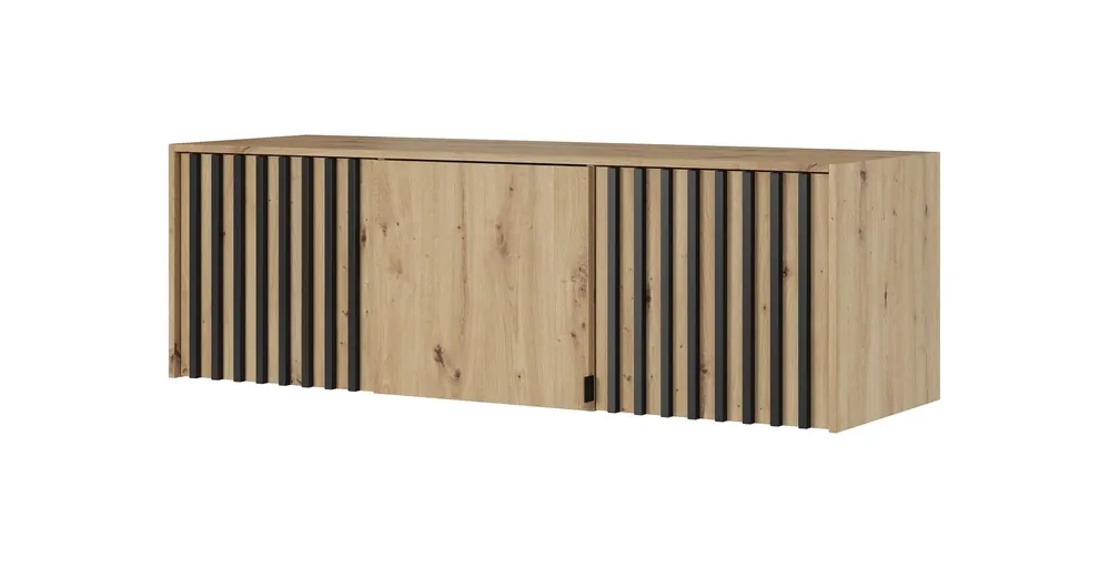 Angebot Aufsatz für Schrank Aspen 155 cm Eiche Artisan / Schwarze Lamellen funktionale Schrankerweiterung für Kleidung Schuhe und Accessoires